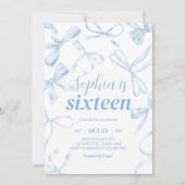 Blue Bow Sweet 16e verjaardagsfeestje Kaart (Voorkant)