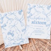 Blue Bow Sweet 16e verjaardagsfeestje Kaart