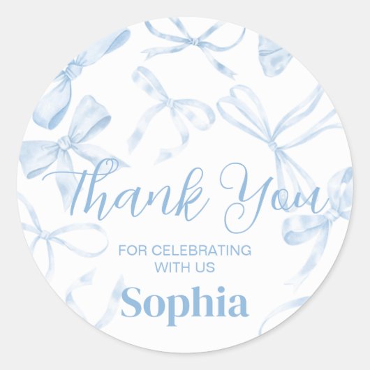 Blue Bow Sweet 16e verjaardagsfeestje Ronde Sticker (Voorkant)