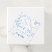 Blue Bow Sweet 16th Birthday Party Square Bedankjes Labels (In situ)