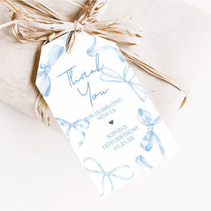 Blue Bow Sweet Sixteen Birthday Favoriet Tags Cadeaulabel