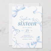 Blue Bow Sweet Sixteen Birthday Kaart (Voorkant)