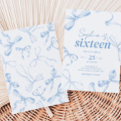 Blue Bow Sweet Sixteen Birthday Kaart