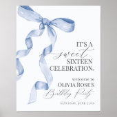 Blue Bow Sweet Sixteen Birthday Party Welkomstbord Poster (Voorkant)