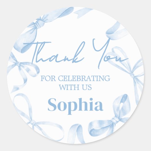 Blue Bow Sweet Sixteen Birthday Ronde Sticker (Voorkant)