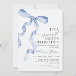 Blue Bow Sweet Sixteen verjaardagsfeestje uitnodig