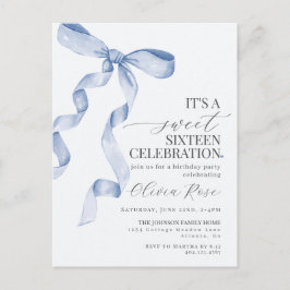Blue Bow Sweet Sixteen verjaardagsfeestje uitnodig Briefkaart