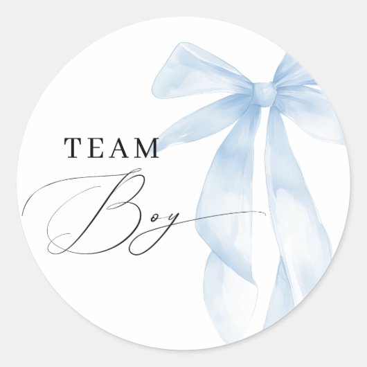 Blue Bow Team Boy Gender Reveal Ronde Sticker (Voorkant)