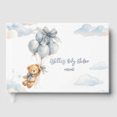 Blue Bow Teddy Bear Balloons Clouds Baby Boy Gastenboek (Voorkant)