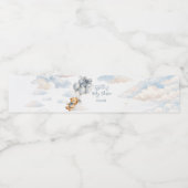 Blue Bow Teddy Bear Balloons Clouds Baby Boy Waterfles Etiket (Enkel label)