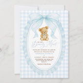 Blue Bow Teddy Bear Boy Baby shower Kaart (Voorkant)