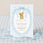 Blue Bow Teddy Bear Boy Baby shower Kaart