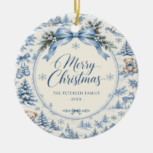 Blue Bow Teddy Bear Christmas Holiday Party