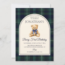Blue Bow Teddy Bear Tartan Birthday