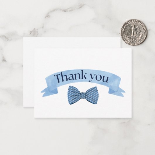 Blue Bow Tie Thank You Card Notitiekaartje (Voorkant / Achterkant in situ)