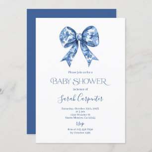 Blue Bow Toile Baby shower Boy Invitation Kaart