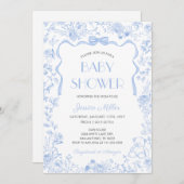 Blue Bow Toile De Jouy Boy Baby Shower Kaart (Voorkant / Achterkant)