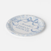 Blue Bow Toile Floral Vrijgezellenfeest Papier Bor Papieren Bordje (Gekanteld)