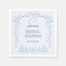 Blue Bow Toile Floral Vrijgezellenfeest Servet