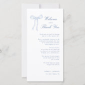 Blue Bow Toile Welkom en dank u plaats kaart (Voorkant)