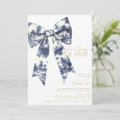 Blue Bow Toile Ze bindt de knoop Vrijgezellenfeest Kaart (Staand voorkant)