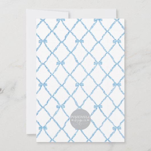 Blue Bow Trellis Baby shower Invitation Kaart (Achterkant)