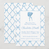 Blue Bow Trellis Baby shower Invitation Kaart (Voorkant / Achterkant)