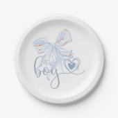 Blue Bow Trendy Het is een Boy Baby shower Papieren Bordje (Voorkant)