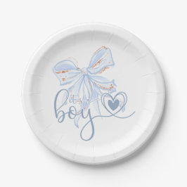 Blue Bow Trendy Het is een Boy Baby shower Papieren Bordje