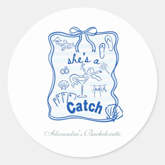 Blue Bow Tropical Bachelorette Ronde Sticker (Voorkant)