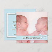 Blue Bow Twin Boys Baby Foto geboorteaankondiging Aankondiging (Voorkant / Achterkant)