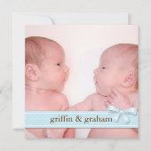 Blue Bow Twin Boys Baby Foto geboorteaankondiging Aankondiging (Voorkant)