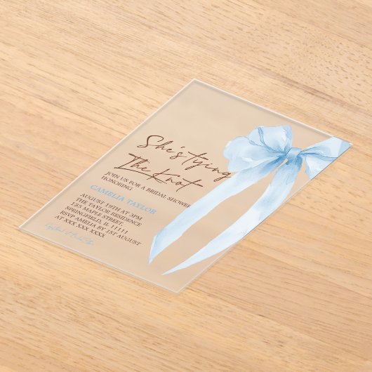 Blue Bow Tying the Knot Vrijgezellenfeest Acryl Uitnodigingen (Laagn)