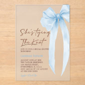 Blue Bow Tying the Knot Vrijgezellenfeest Acryl Uitnodigingen (Voorkant)