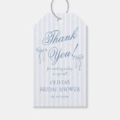 Blue Bow Tying the Knot Vrijgezellenfeest Cadeaulabel (Voorkant)