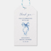 Blue Bow Tying The Knot Vrijgezellenfeest Dank u Cadeaulabel (Achterkant)