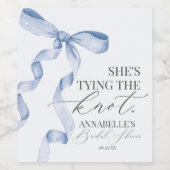 Blue Bow Tying the Knot Vrijgezellenfeest Favors Wijn Etiket (Enkel label)
