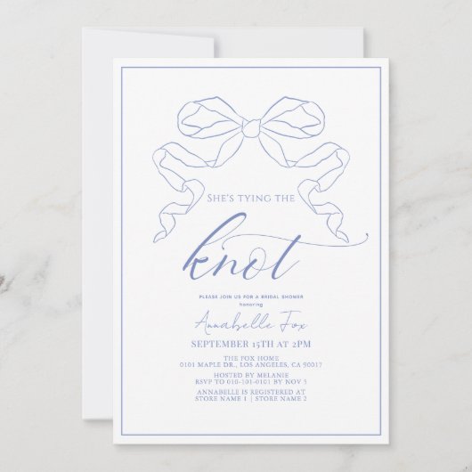 Blue Bow Tying the Knot Vrijgezellenfeest Kaart (Voorkant)