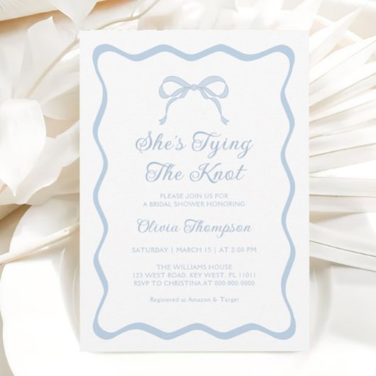 Blue Bow Tying the Knot Vrijgezellenfeest Kaart