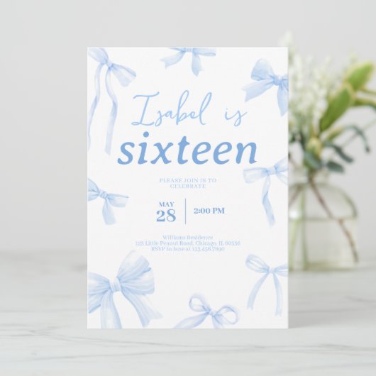 Blue Bow Verjaardag Kaart (Staand voorkant)