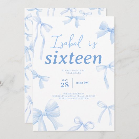 Blue Bow Verjaardag Kaart (Voorkant / Achterkant)