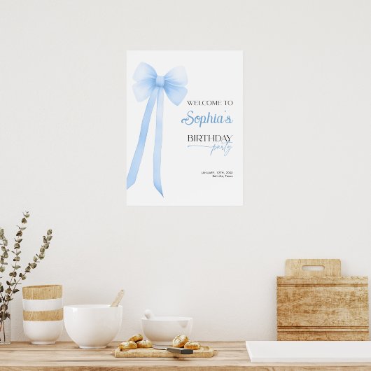 Blue Bow Verjaardag Poster (Keuken)