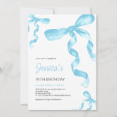 Blue Bow verjaardagsuitnodiging Kaart (Voorkant)