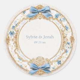 Blue Bow Victoriaans Bloemen Wedding Sticker