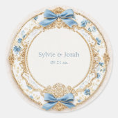 Blue Bow Victoriaans Bloemen Wedding Sticker (Voorkant)