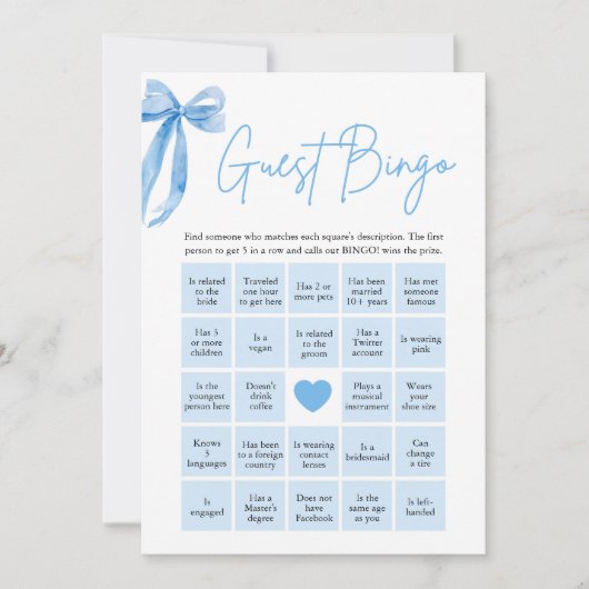Blue Bow Vind de gast Bingo Vrijgezellenfeest spel Kaart (Voorkant)