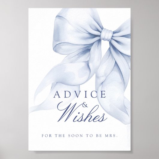 Blue Bow Vrijgezellenfeest Advies & Wishes Tafelte Poster (Voorkant)