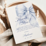 Blue Bow Vrijgezellenfeest bedankje Bedankkaart<br><div class="desc">Deze elegante kaart is voorzien van een charmante blauwe boog,  ideaal voor een "iets blauw" vrijgezellenfeest. Ontworpen in een zacht pastel waterverf,  combineert het romantische handgeschreven script met trendy grillige elementen. Ideaal voor een stoffig blauw vrijgezellenfeest.</div>