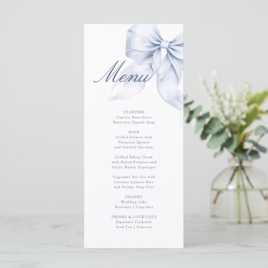 Blue Bow-Vrijgezellenfeest Menu (Staand voorkant)