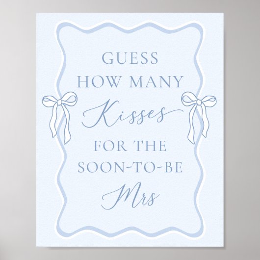 Blue Bow Vrijgezellenfeest Raad eens hoeveel kusse Poster (Voorkant)